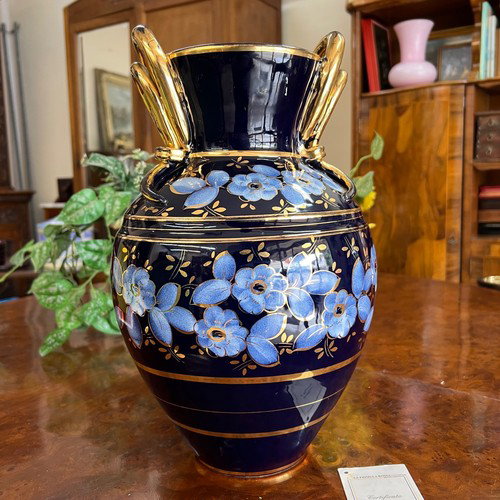 Antico Vaso in ceramica vintage blu cobalto 50 Firenze
